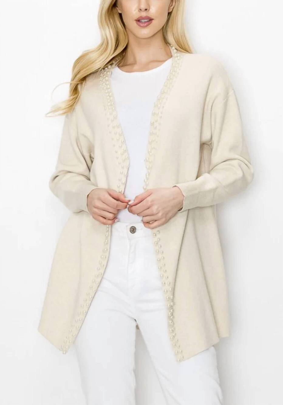 NEW JOH syani knitted cardigan with pearl accents in cream